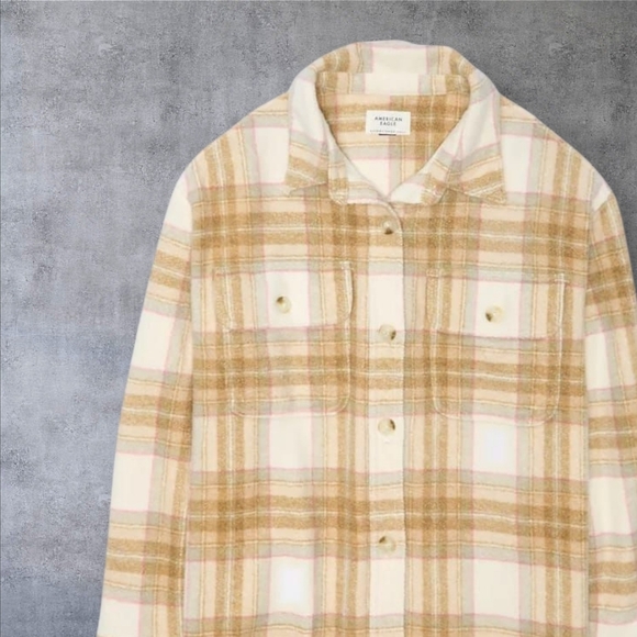 New! American Eagle Oversized Plaid Shacket XL – Cozy Classic Fleece - Picture 5 of 12